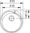 510 mm Altaan mitat: 410 x 180 mm Satiinipinta Upotusaukko asennuskuvan mukaan Alakaappi vähintään 500 mm Väh. 500 mm 7612980063246 ROUND RON 610 ECO 101.0071.