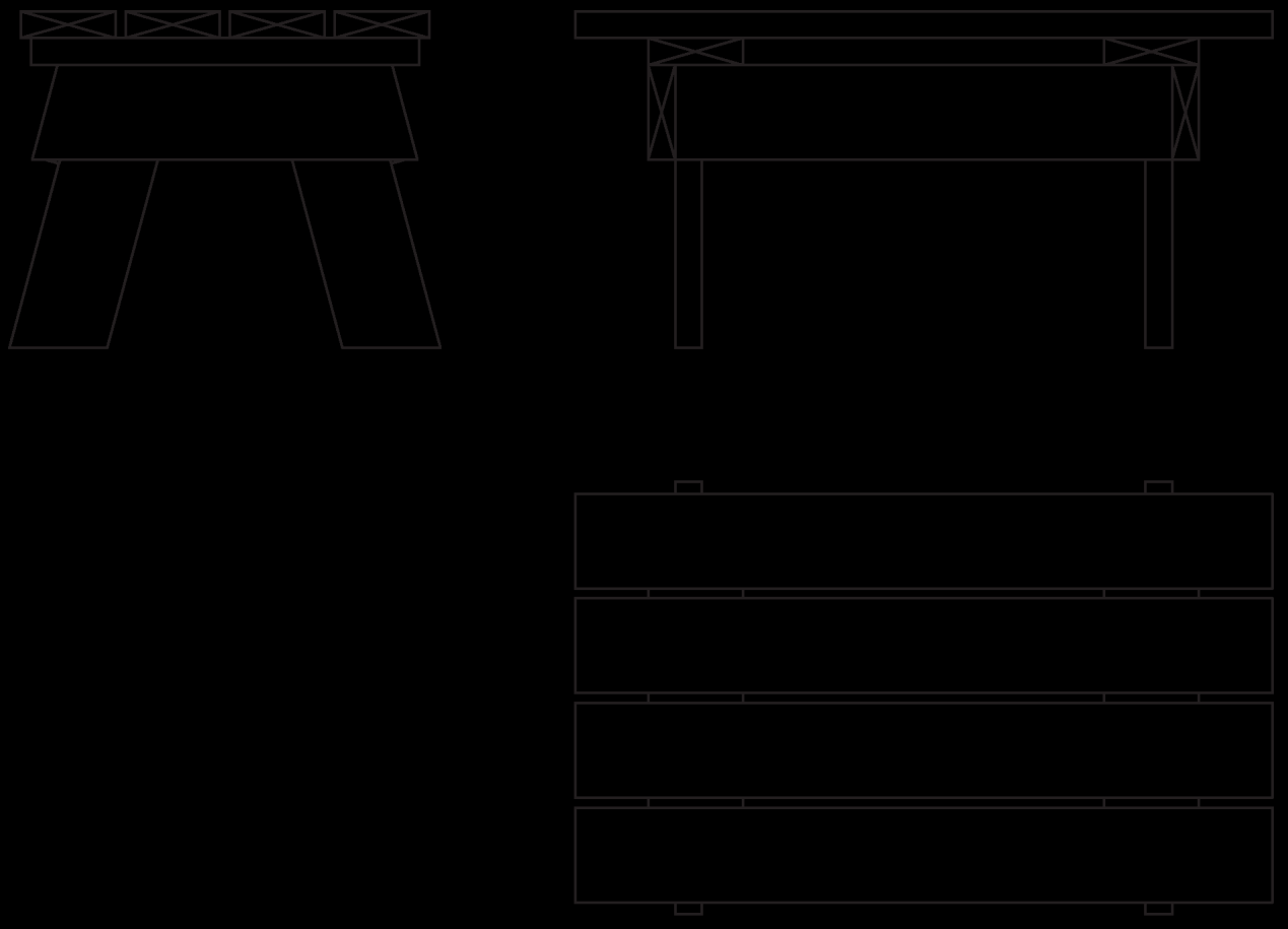 Sauna 1-E 3800mm x 2000mm / 44 mm + 1000mm kuisti / veranda Saunan lauteet ja jakkara Saunan lauteet on valmiiksi koottu. Ne asennetaan seiniin ruuveilla kiinnitettävien tukien päälle.