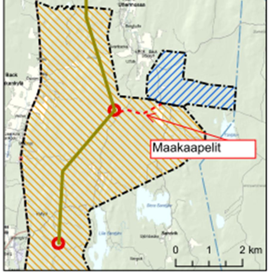 16 Kuva 7. Sähkönsiirtoreitti (110 kv) Metsälästä Pyhävuorelle.