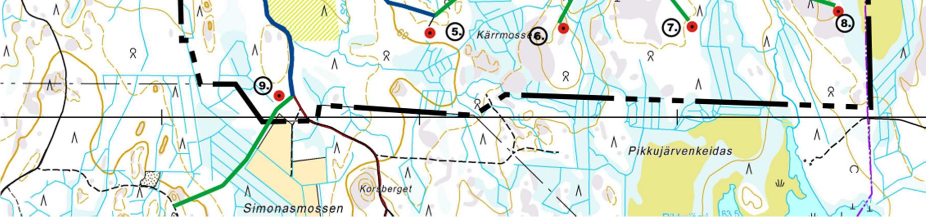 25 Kuva 18. Hankevaihtoehdon VE1 mukaiset uusien (vihreä väri) ja perusparannettavien (sininen väri) huoltoteiden sijoitussuunnitelma hankealueella.