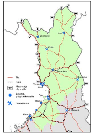 2.8 Yhteydet, liikenneverkko ja logistiikka 19 Korkeatasoisten liikenneyhteyksien ja tehokkaan logistiikan merkitys on erityisen suuri Pohjois- Suomelle.