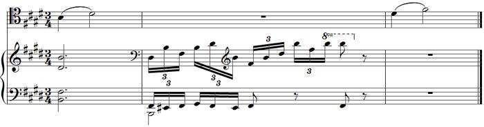 24 Esimerkki 18. Grand duo concertante, pianon johdanto Jakson toinen puoli on rakennettu päinvastaisesti kuin edelliset neljä tahtia.