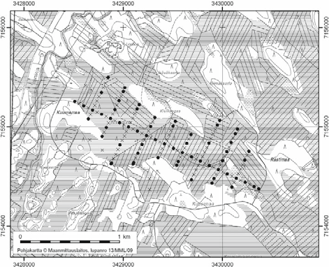 Siikalatvan turvevarat. Osa 1 7. Kivineva Kivineva (kl. 3412 06, x=7154,9, y=3429,2) sijaitsee noin 7 km Rantsilan keskustasta lounaaseen. Suo rajoittuu moreenimaihin.
