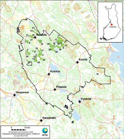 Siikalatvan turvevarat. Osa 1 Kuva 1. Vuosina 2007-2008 tutkittujen soiden sijainti (tumma vihreä).