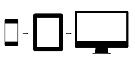 7 Kuva 3. Responsiivisen verkkosuunnittelun aloittaminen tietokoneesta. [2.] Kuva 4. Mobile First -periaate [2.