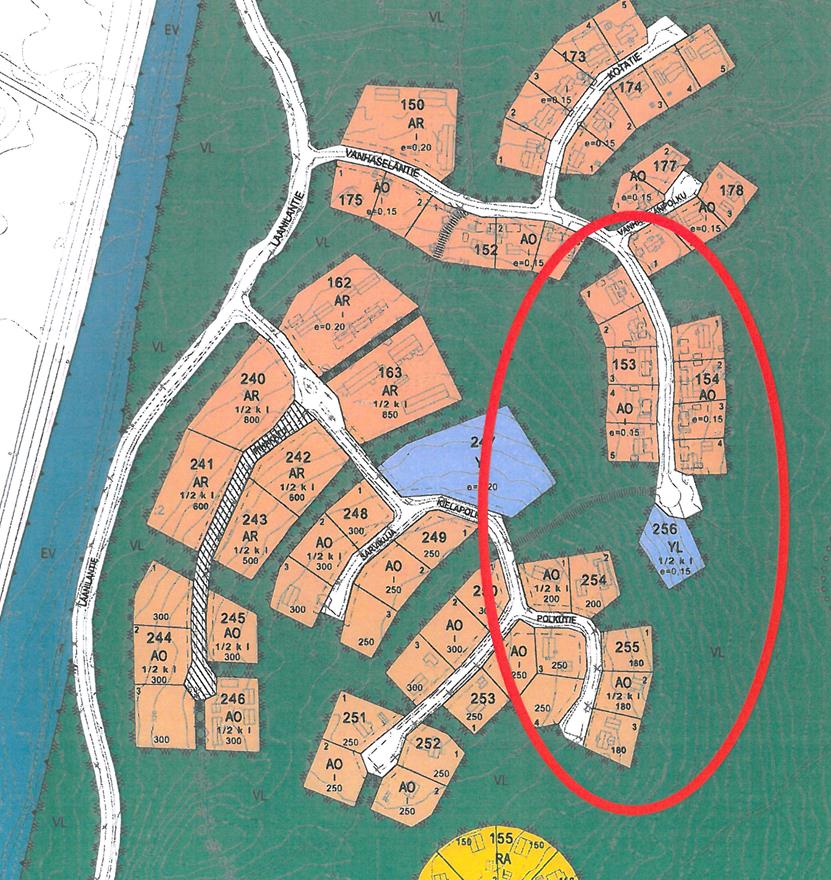 3.2.4 Asemakaava Kortteleita 153 ja 154 koskeva asemakaava on hyväksytty Inarin valtuustossa 11.11.1993. Muutettavat korttelit ovat asemakaavassa merkinnällä AO I; erillispientalojen korttelialue.