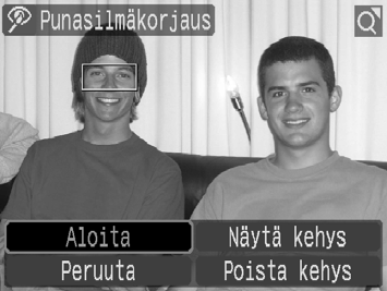 123 1 Valitse [Punasilmäkorjaus]. 1. Paina -painiketta. 2. Valitse painamalla - tai -painiketta -valikossa. 3. Paina -painiketta. 2 Valitse kuva. 1. Valitse - tai -painikkeella kuva, jonka punasilmäisyyden haluat korjata.