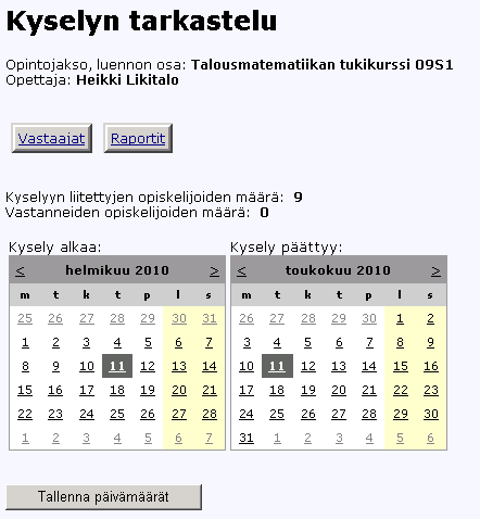 OpiPal- 6 / 7 3. Kysely alkaa aktivointipäivänä ja on auki kolme kuukautta. Päättymispäivän voi muuttaa (Kuva 7). Sulkeutunut kysely voidaan aktivoida uudelleen muuttamalla kyselyn päättymispäivä.