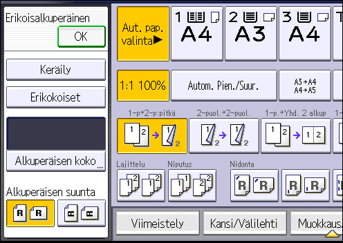 Kaksipuoleinen kopiointi 7. Valitse alkuperäisen suunta ja paina [OK]. 8. Paina [Aloita].