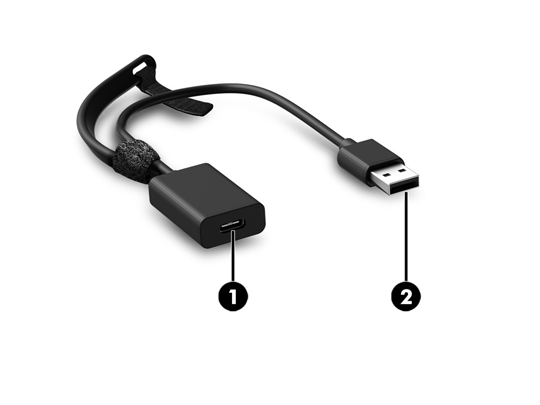 Sovittimen osat Osa Kuvaus (1) USB Type-C -portti Kytkee verkkolaitteen telakointiasemaan. (2) USB 3.0 -liitin Kaapeli liittää telakointiaseman kannettavan tietokoneen tai tabletin USB 3.0 -porttiin.