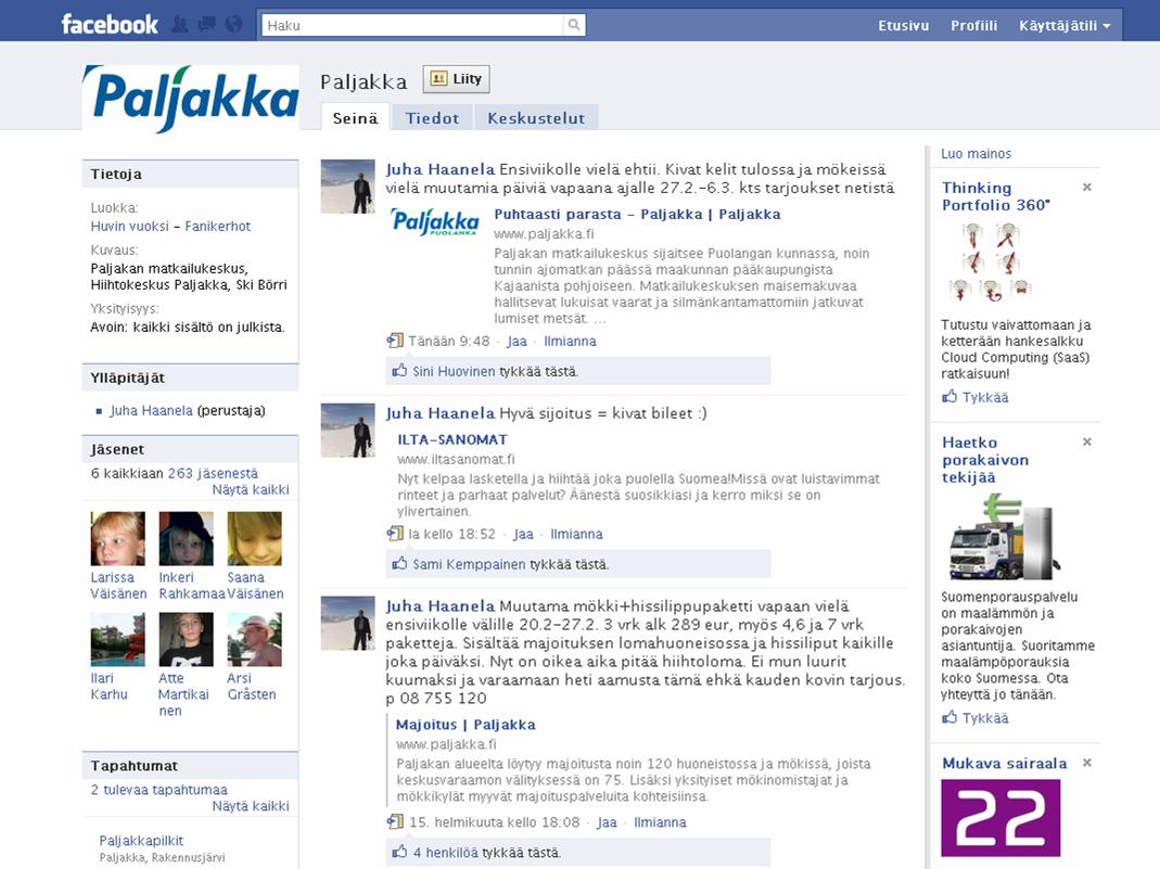 Facebook-ryhmä Seinä, kuvat, keskustelut, linkit, tapahtumat, yms.