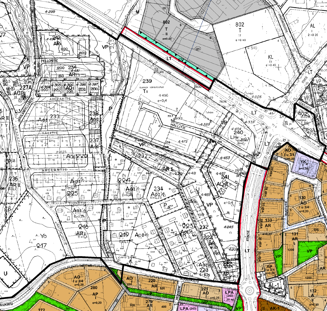 Yleiskaavassa on osoitettu seuraavia varauksia: asuntoalue (A), pientalovaltainen asuntoalue (AP), kyläalue tai kylämäisen asutuksen alue (AT), työpaikka-alue (TP), yleisten rakennusten alue (PY-1),