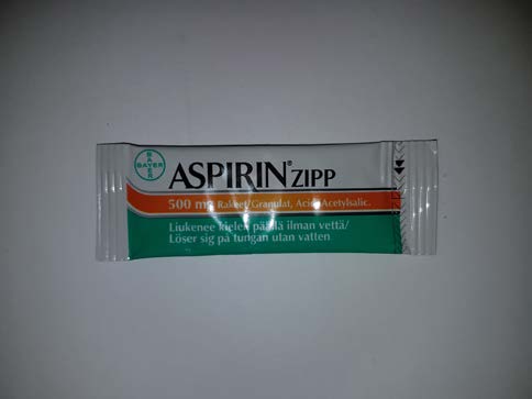 Akuutin lääkehoidon opas 25(43) Asetyylisalisyylihappo eli ASA PERUSTASON LÄÄKE Vahvuudet: 500mg (Aspirin Zipp ). Käyttöindikaatiot: Trombosyyttien yhteen takertumisen esto (esim.