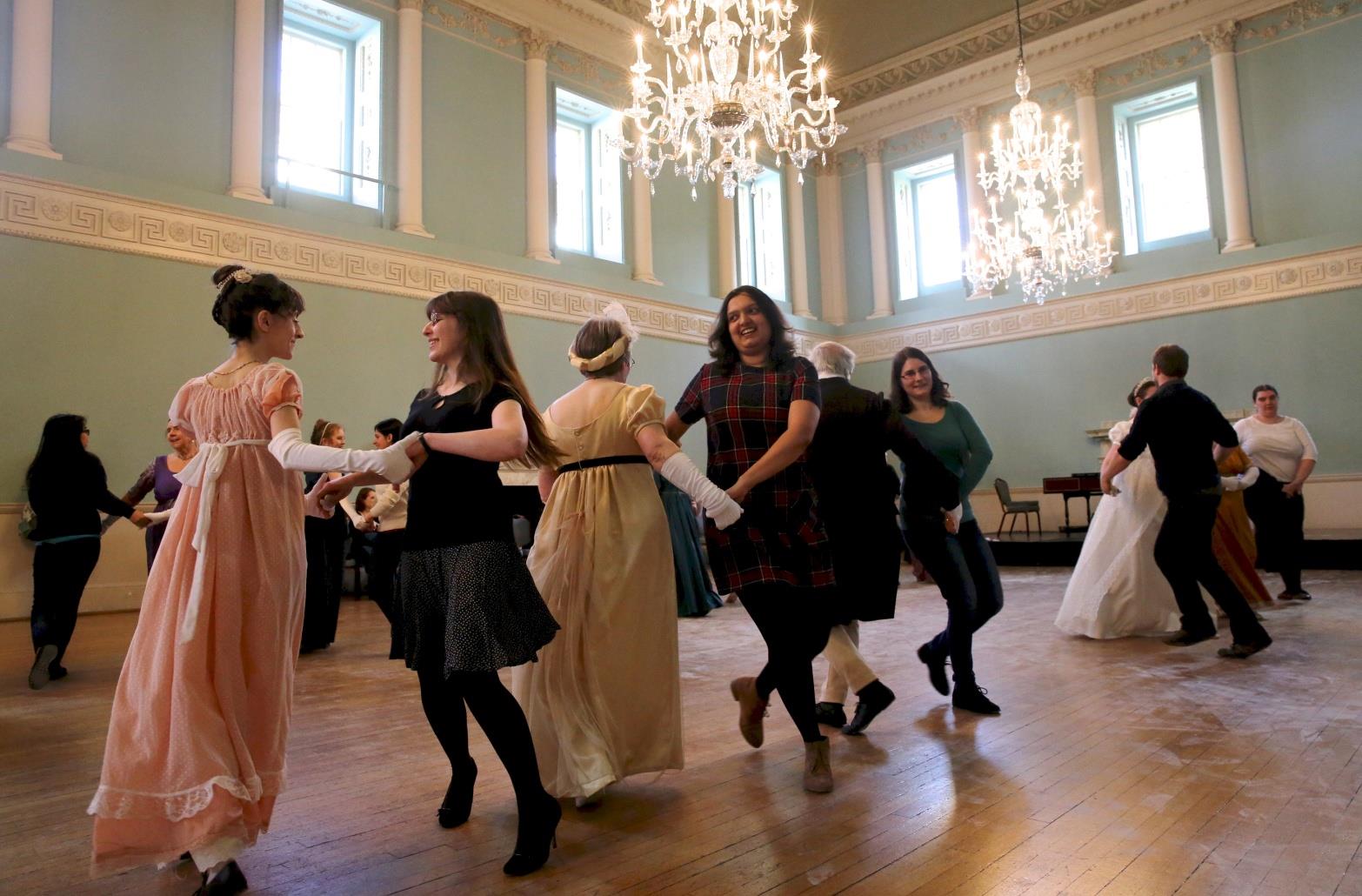 opportunity to learn Georgian dances, listen to 18th century music, gamble at the card tables, try on fancy costumes and make-up,