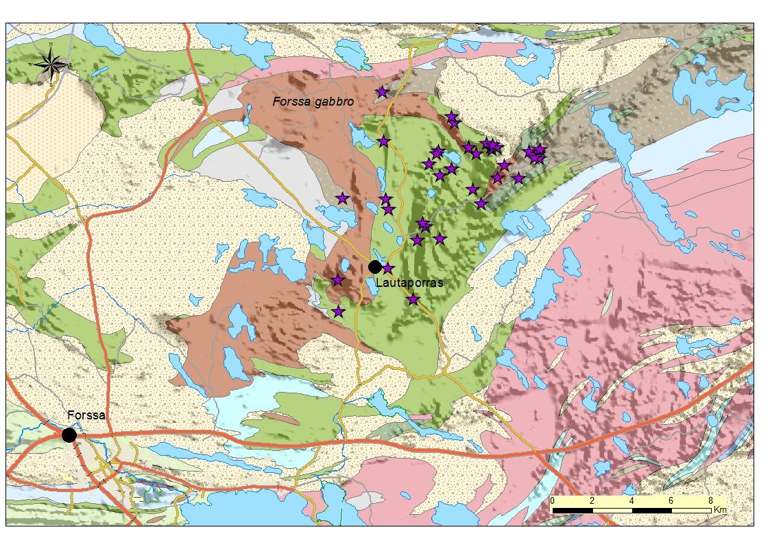 72 Kuva1.Lautaportaan vulkaniittien analyysipisteiden sijainti Hämeen vyöhykkeen alueella. Kuva 2.