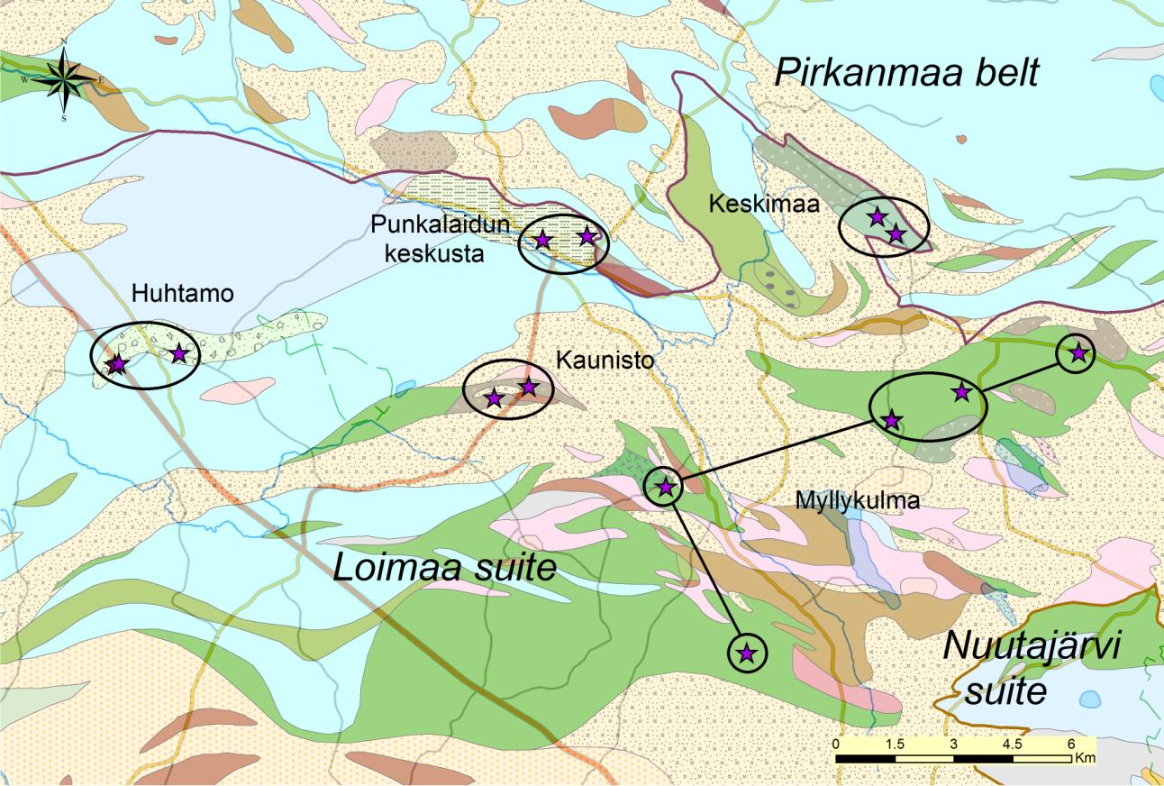 89 Kuva 1. Punkalaitumen ympäristön vulkaniittien analyysipisteiden sijainti Hämeen vyöhykkeen alueella.