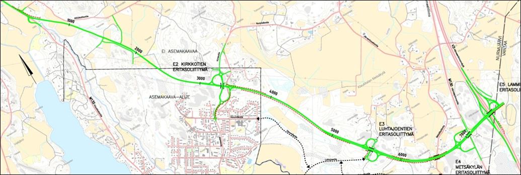 TUTKITUT ERITASOLIITTYMIEN VAIHTOEHDOT Tiesuunnitelman laadinta on keskittynyt alkuvaiheessa