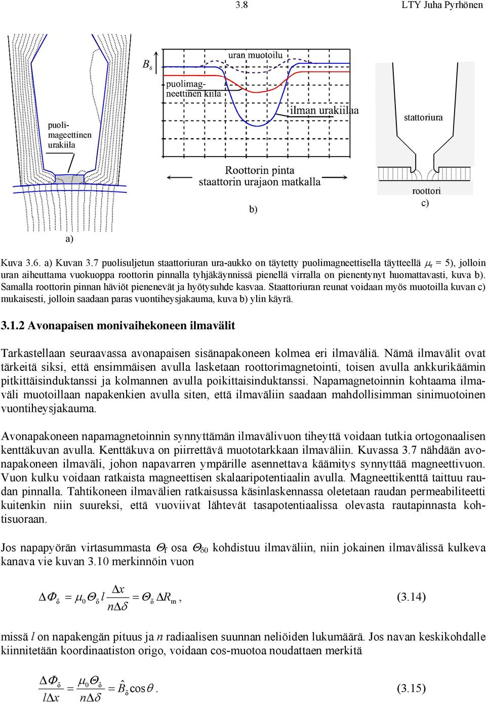 huoattavasti, kuva b). Saalla roottorin pinnan häviöt pienenevät ja hyötysuhe kasvaa.