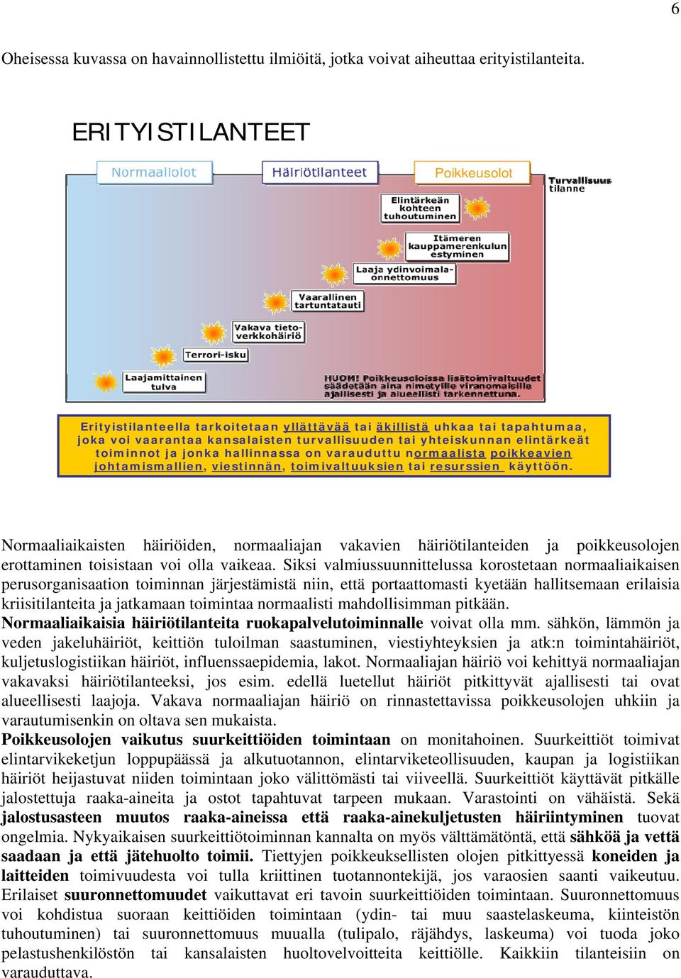 jonka hallinnassa on varauduttu normaalista poikkeavien johtamismallien, viestinnän, toimivaltuuksien tai resurssien käyttöön.