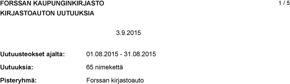 Uutuusteokset ajalta: Uutuuksia: