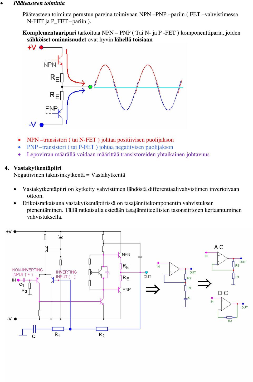 transistori ( tai P-FET johtaa negatiivisen puolijakson Lepovirran määrällä voidaan määrittää transistoreiden yhtaikainen johtavuus 4.