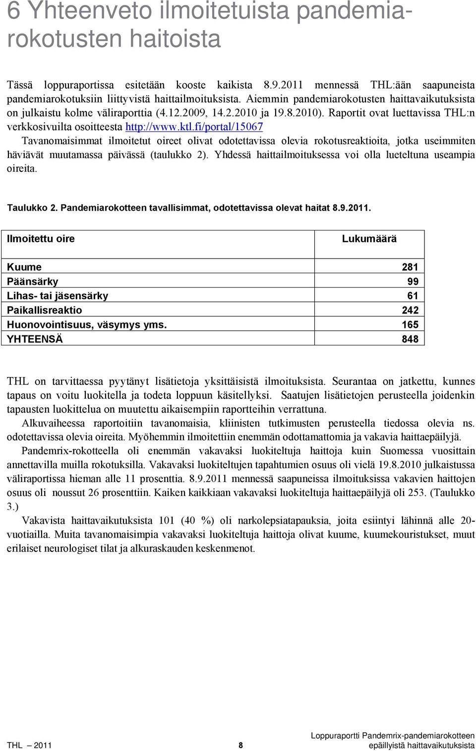 fi/portal/15067 Tavanomaisimmat ilmoitetut oireet olivat odotettavissa olevia rokotusreaktioita, jotka useimmiten häviävät muutamassa päivässä (taulukko 2).