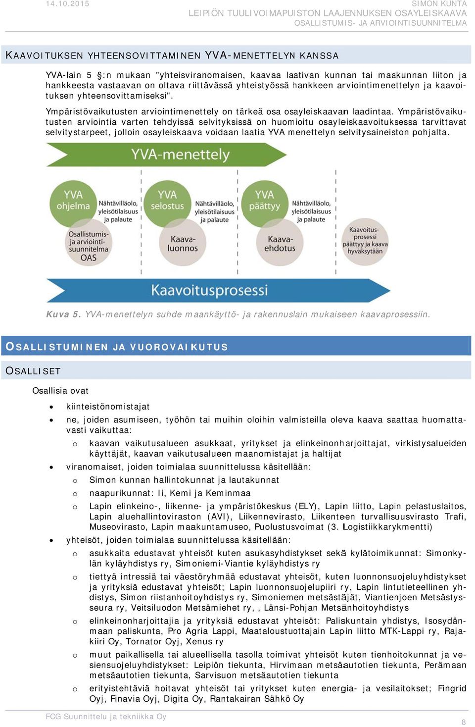 hankkeestaa vastaavan n ltava riittävässä yhteistyössä hankkeen h arviintimenettelyn ja kaavi- tuksen yhteensvittamiseksi". Ympäristövaikutusten arviintimenettely n tärkeä sa sayleiskaavann laadintaa.