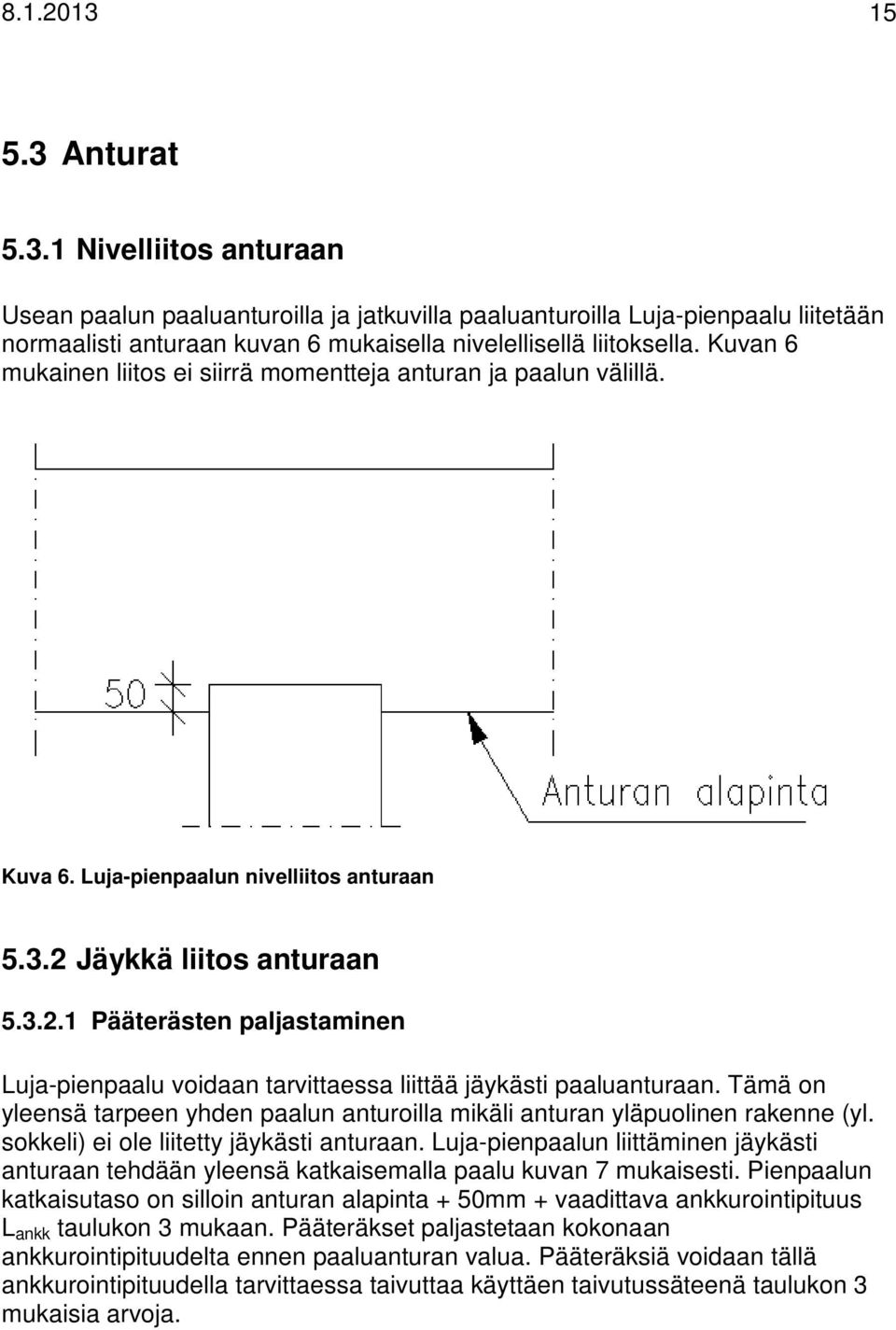 Jäykkä liitos anturaan 5.3.2.1 Pääterästen paljastaminen Luja-pienpaalu voidaan tarvittaessa liittää jäykästi paaluanturaan.