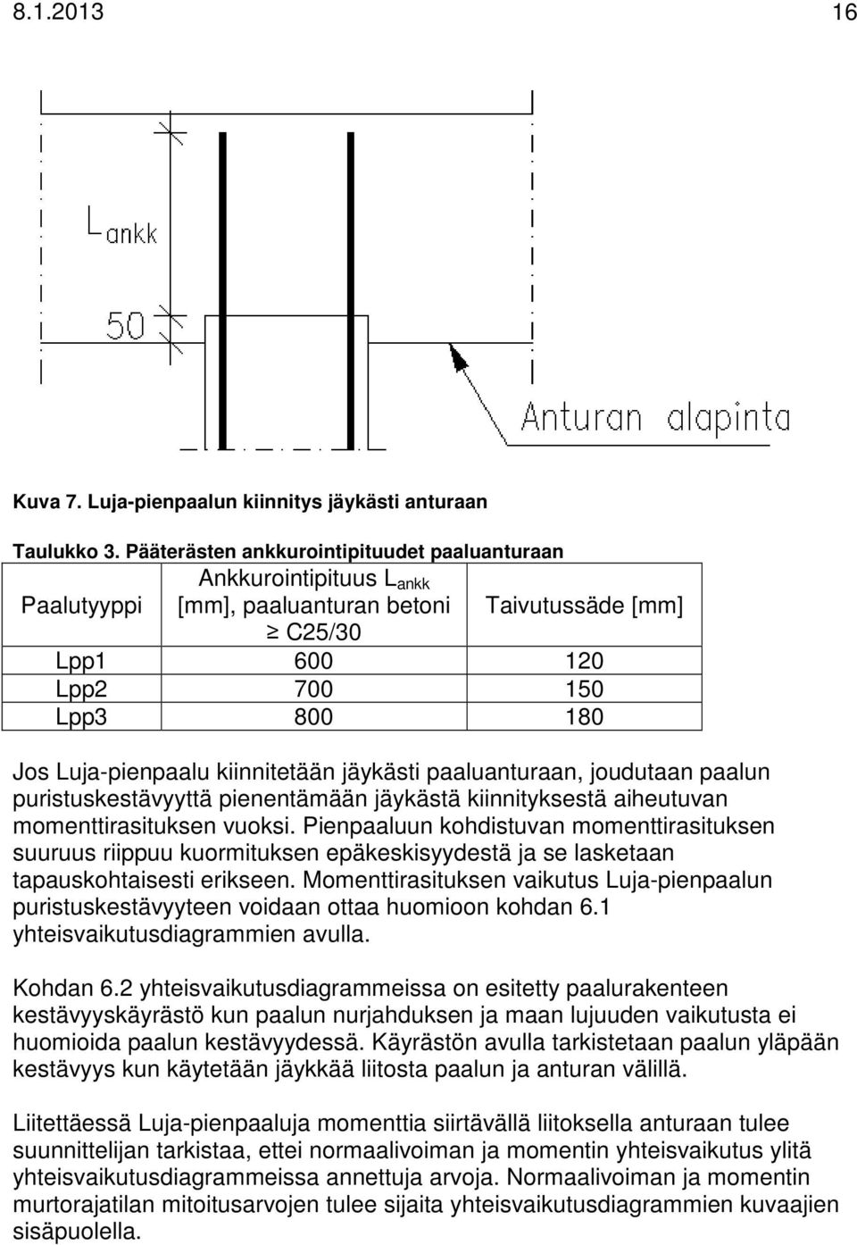 kiinnitetään jäykästi paaluanturaan, joudutaan paalun puristuskestävyyttä pienentämään jäykästä kiinnityksestä aiheutuvan momenttirasituksen vuoksi.