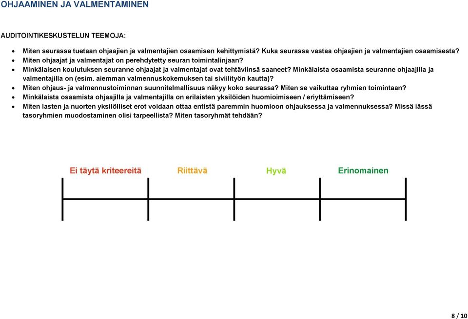 Minkälaista osaamista seuranne ohjaajilla ja valmentajilla on (esim. aiemman valmennuskokemuksen tai siviilityön kautta)? Miten ohjaus- ja valmennustoiminnan suunnitelmallisuus näkyy koko seurassa?