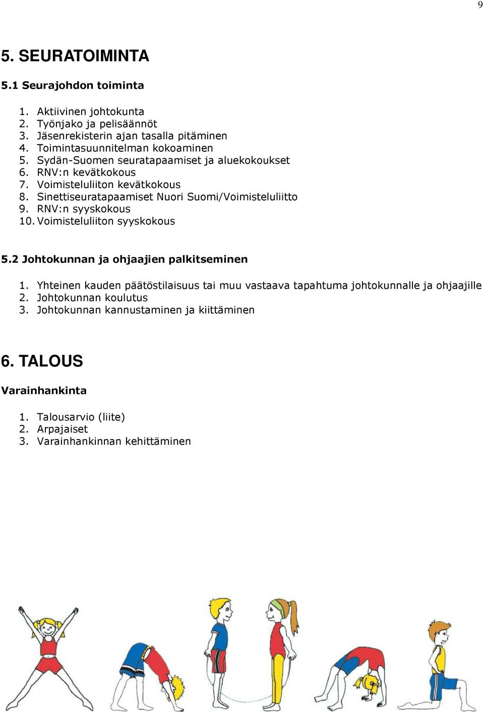 Sinettiseuratapaamiset Nuori Suomi/Voimisteluliitto 9. RNV:n syyskokous 10. Voimisteluliiton syyskokous 5.2 Johtokunnan ja ohjaajien palkitseminen 1.