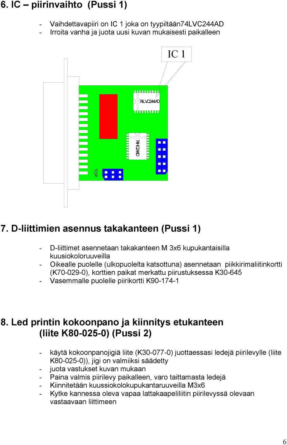 piikkirimaliitinkortti (K70-029-0), korttien paikat merkattu piirustuksessa K30-645 - Vasemmalle puolelle piirikortti K90-174-1 8.
