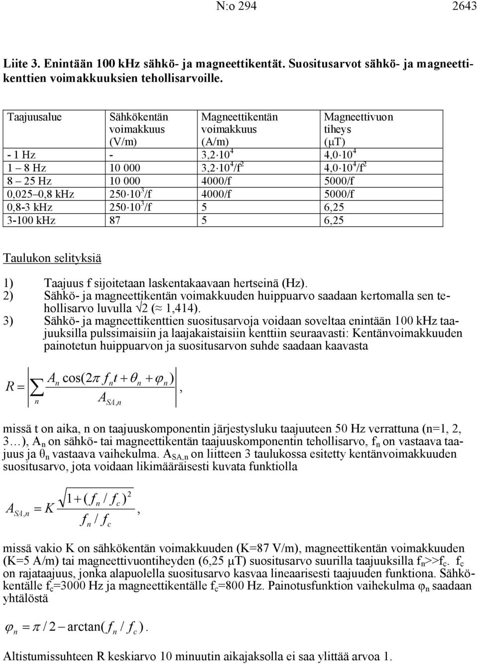 /f 4000/f 5000/f 0,8-3 khz 5010 3 /f 5 6,5 3-100 khz 87 5 6,5 Tauluko selityksiä 1) Taajuus f sijoitetaa lasketakaavaa hertseiä (Hz).