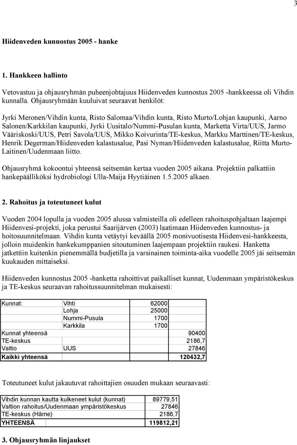 Marketta Virta/UUS, Jarmo Vääriskoski/UUS, Petri Savola/UUS, Mikko Koivurinta/TE-keskus, Markku Marttinen/TE-keskus, Henrik Degerman/Hiidenveden kalastusalue, Pasi Nyman/Hiidenveden kalastusalue,