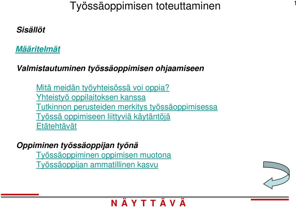 Yhteistyö oppilaitoksen kanssa Tutkinnon perusteiden merkitys työssäoppimisessa Työssä