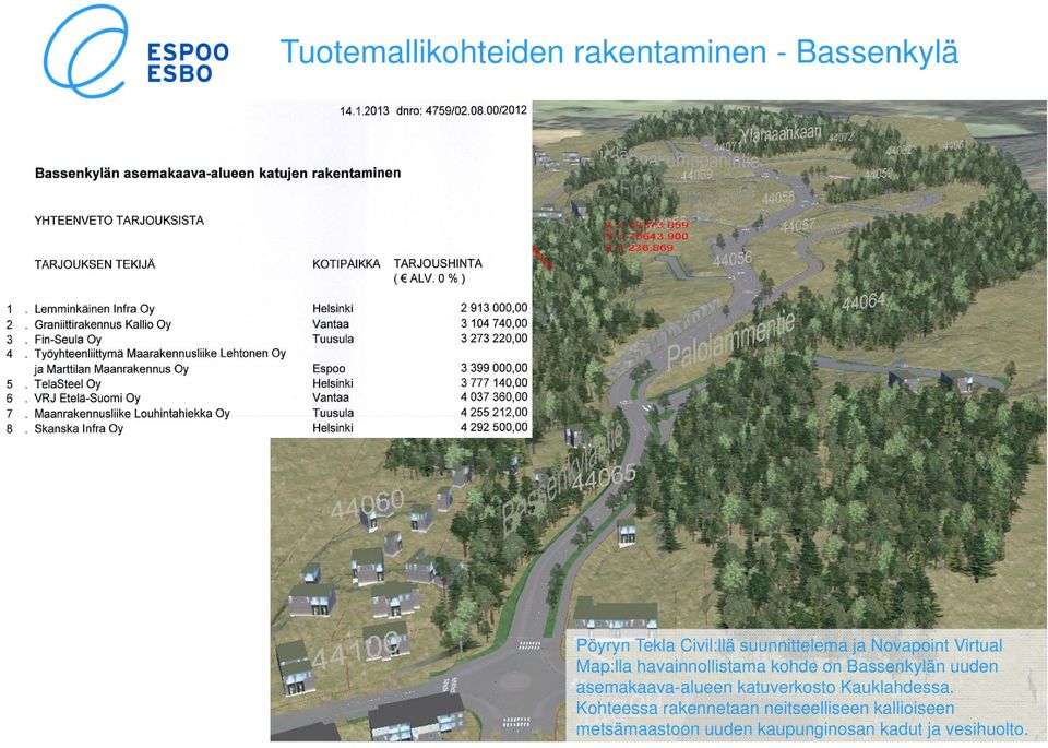 Bassenkylän uuden asemakaava-alueen katuverkosto Kauklahdessa.