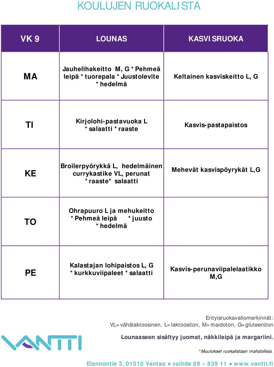 hedelmäinen currykastike VL, perunat *raaste* salaatti Mehevät kasvispöyrykät L,G Ohrapuuro L ja