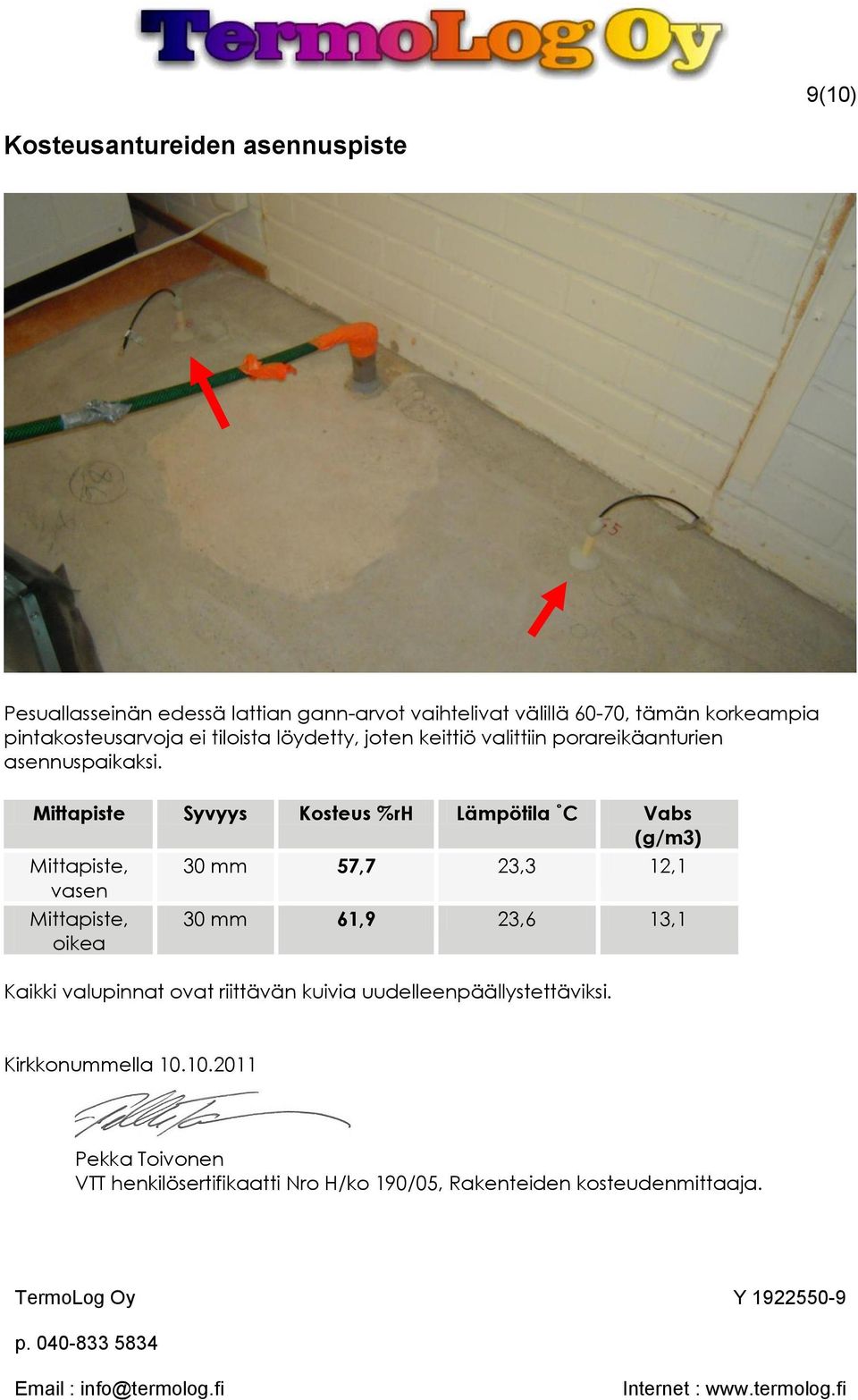 Mittapiste Syvyys Kosteus %rh Lämpötila C Vabs (g/m3) Mittapiste, vasen Mittapiste, oikea 30 mm 57,7 23,3 12,1 30 mm 61,9 23,6 13,1