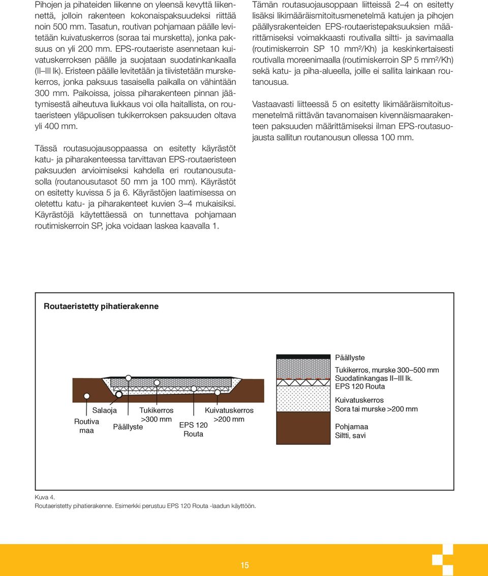 EPS-routaeriste asennetaan kuivatuskerroksen päälle ja suojataan suodatinkankaalla (II III lk).