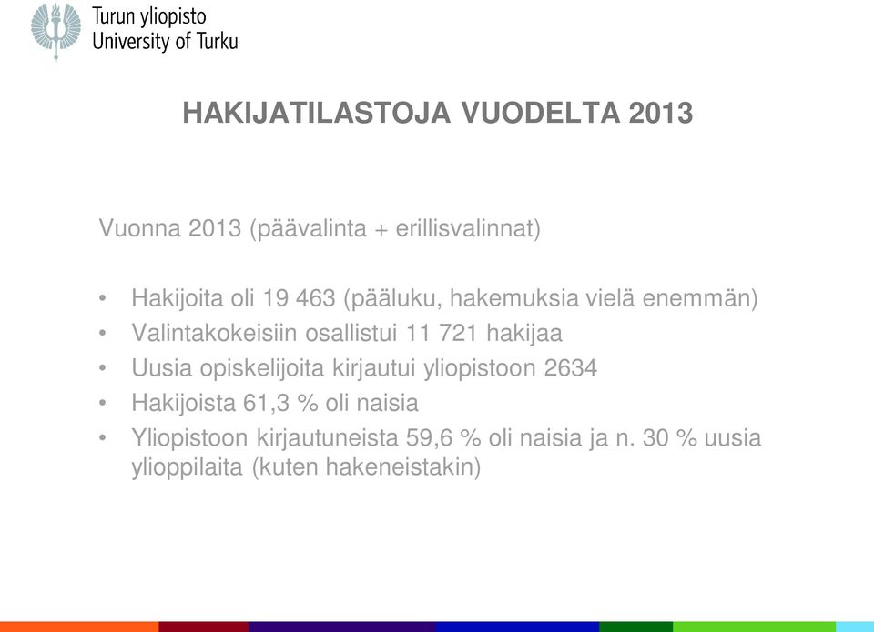 Uusia opiskelijoita kirjautui yliopistoon 2634 Hakijoista 61,3 % oli naisia