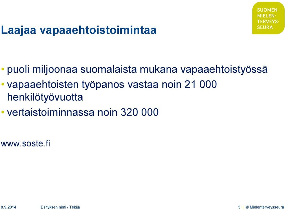 noin 21 000 henkilötyövuotta vertaistoiminnassa noin 320