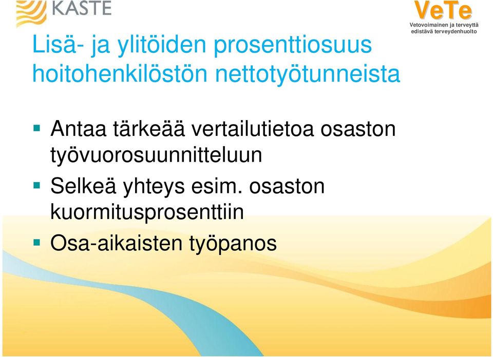 vertailutietoa osaston työvuorosuunnitteluun