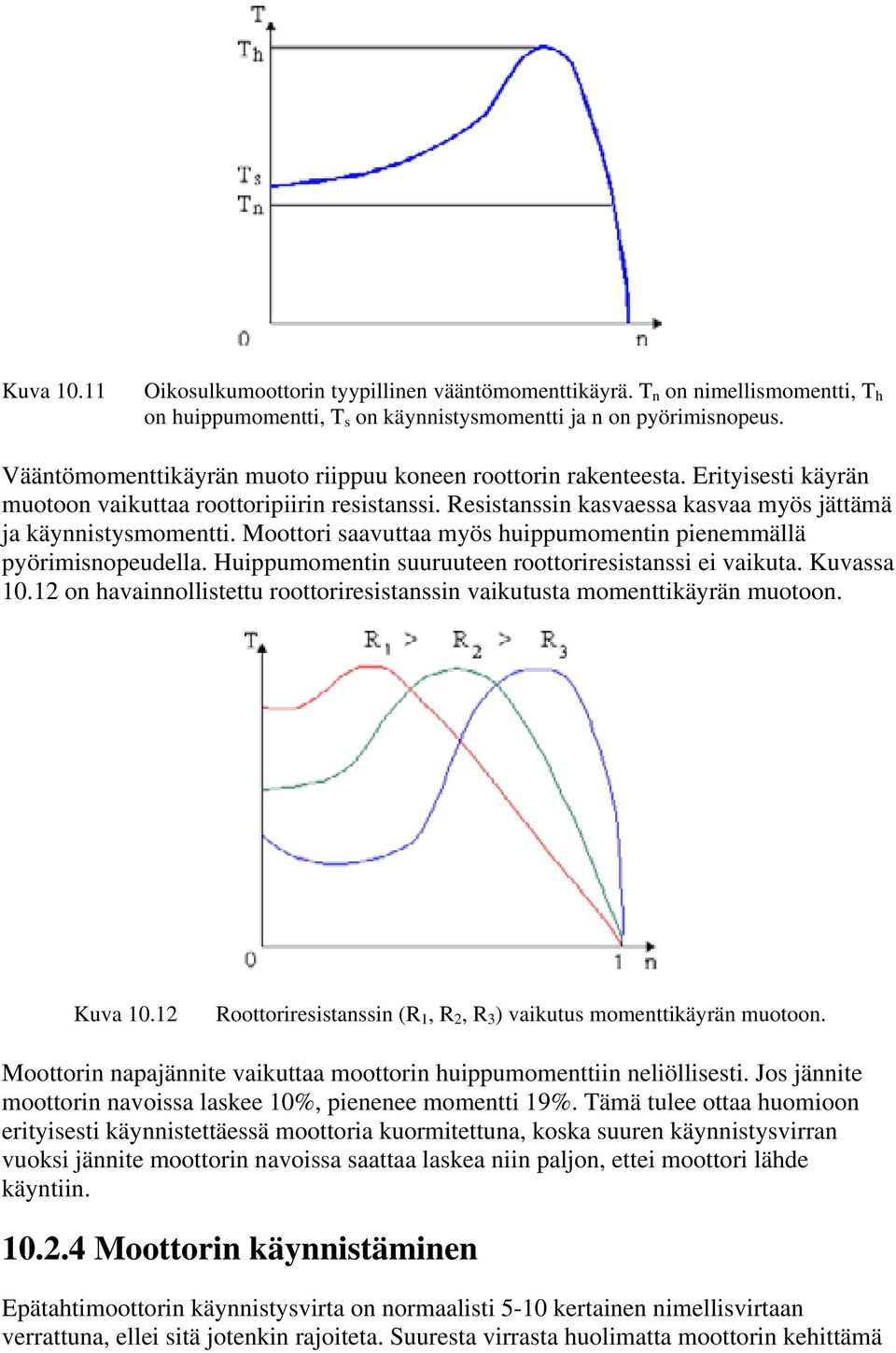 Moottori saavuttaa myös huippumomentin pienemmällä pyörimisnopeudella. Huippumomentin suuruuteen roottoriresistanssi ei vaikuta. Kuvassa 10.