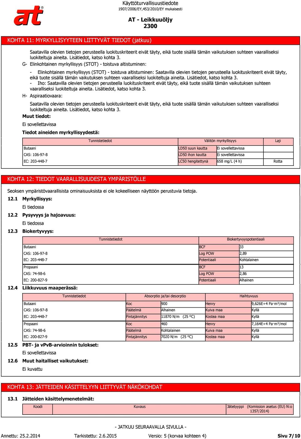 G- Elinkohtainen myrkyllisyys (STOT) - toistuva altistuminen: H- - Elinkohtainen myrkyllisyys (STOT) - toistuva altistuminen: Saatavilla olevien tietojen perusteella luokituskriteerit eivät täyty,