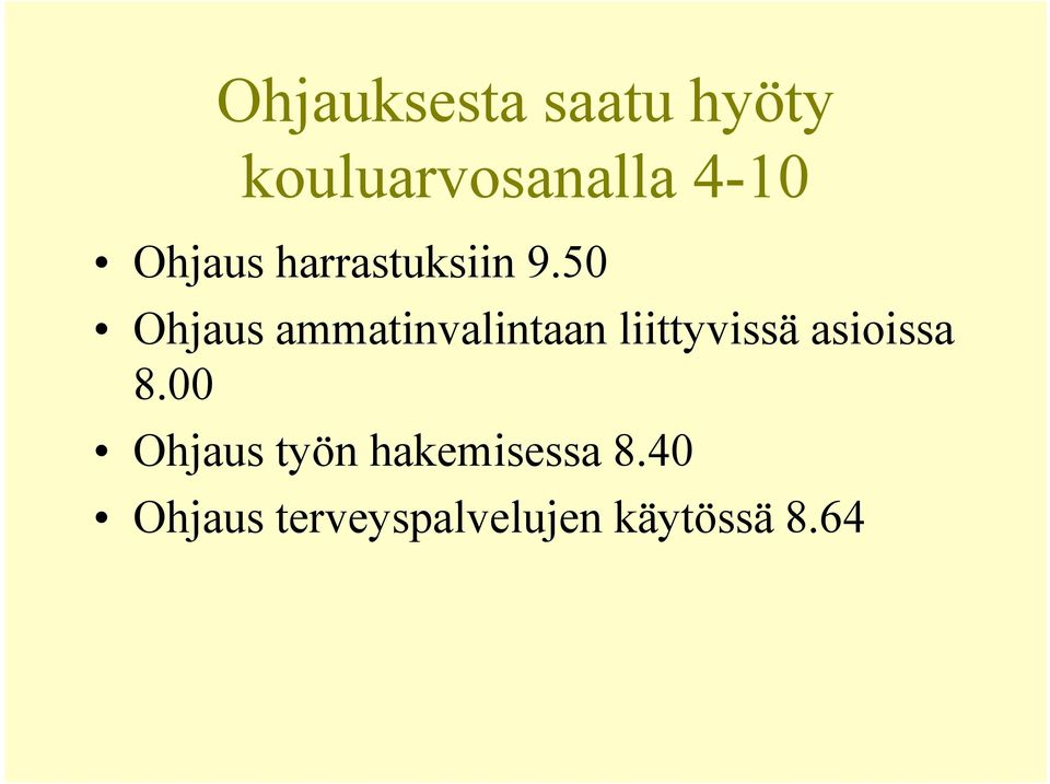 50 Ohjaus ammatinvalintaan liittyvissä asioissa