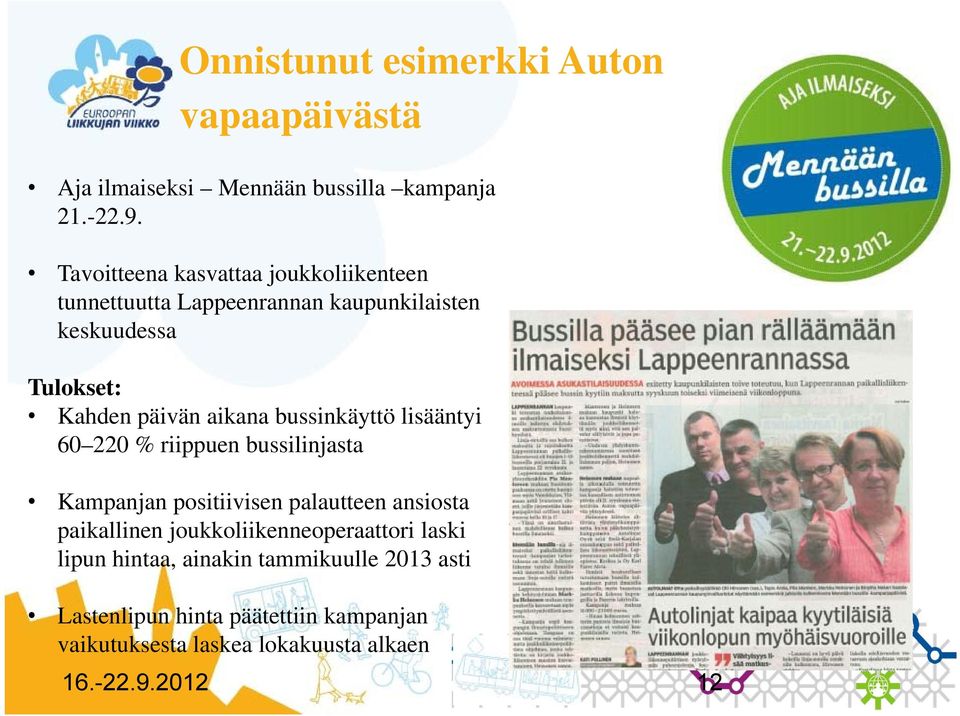 bussinkäyttö lisääntyi 60 220 % riippuen bussilinjasta Kampanjan positiivisen palautteen ansiosta paikallinen