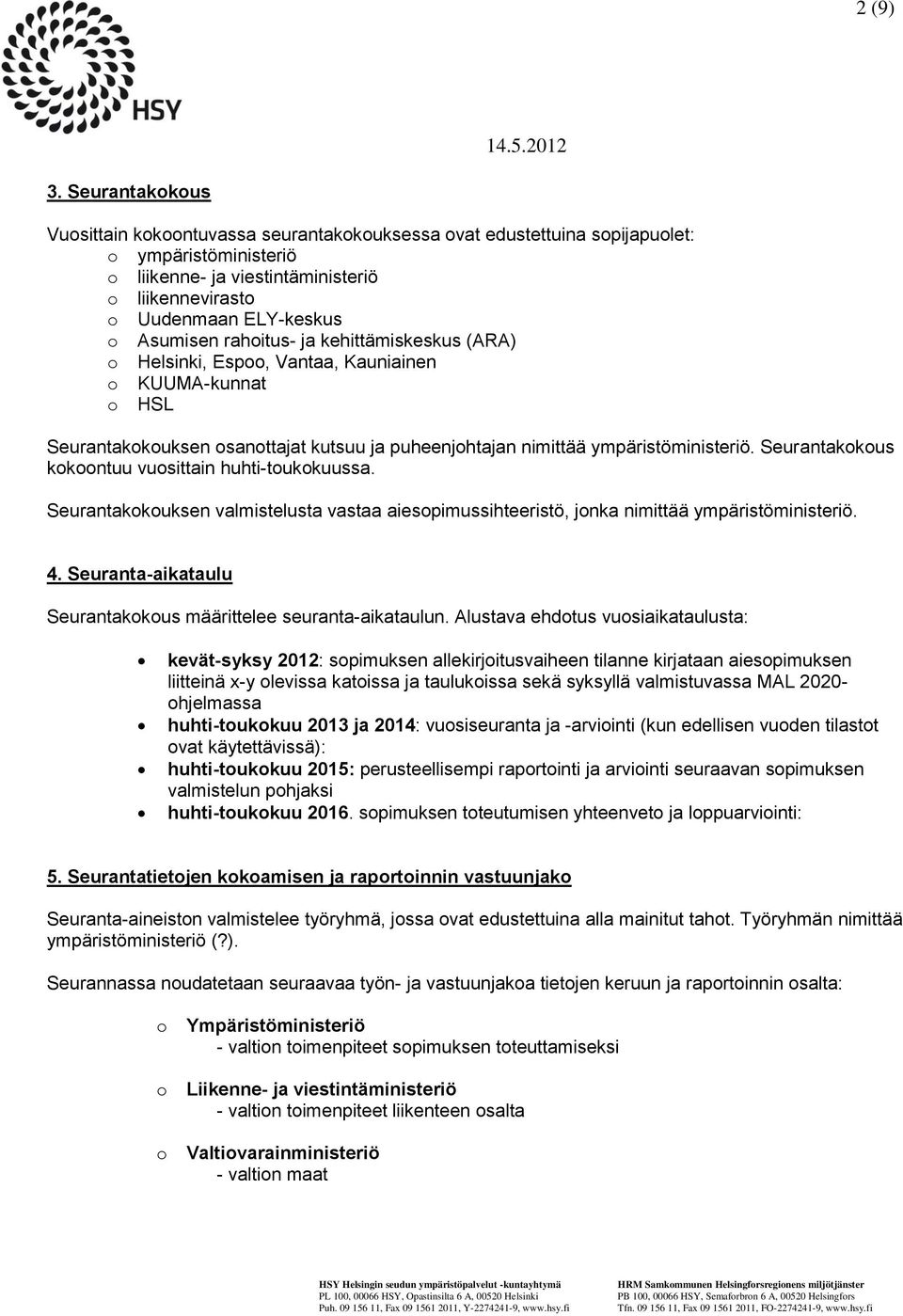 kehittämiskeskus (ARA) Helsinki, Esp, Vantaa, Kauniainen KUUMA-kunnat HSL Seurantakkuksen santtajat kutsuu ja puheenjhtajan nimittää ympäristöministeriö. Seurantakkus kkntuu vusittain huhti-tukkuussa.