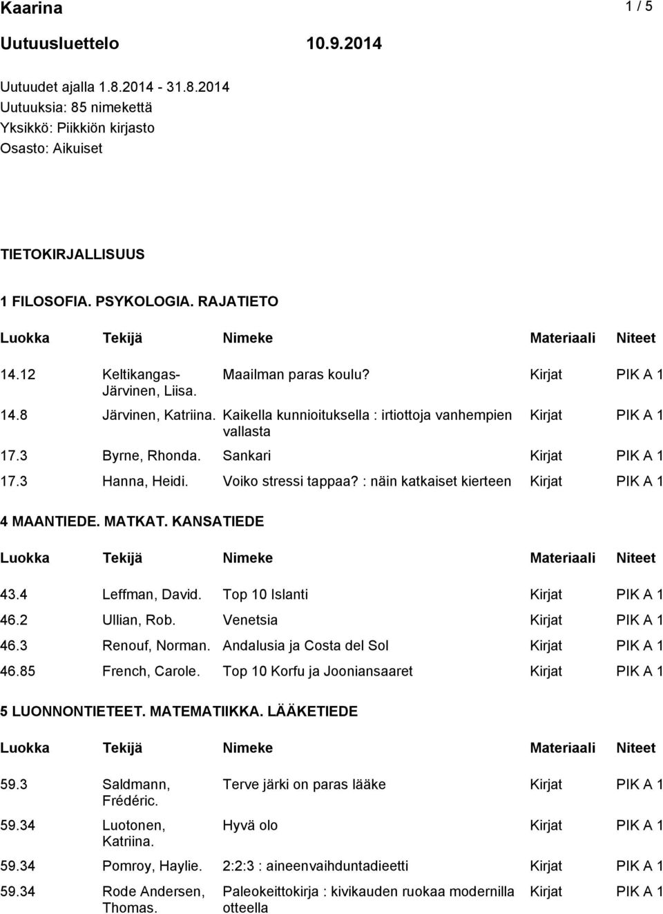 Voiko stressi tappaa? : näin katkaiset kierteen 4 MAANTIEDE. MATKAT. KANSATIEDE 43.4 Leffman, David. Top 10 Islanti 46.2 Ullian, Rob. Venetsia 46.3 Renouf, Norman. Andalusia ja Costa del Sol 46.