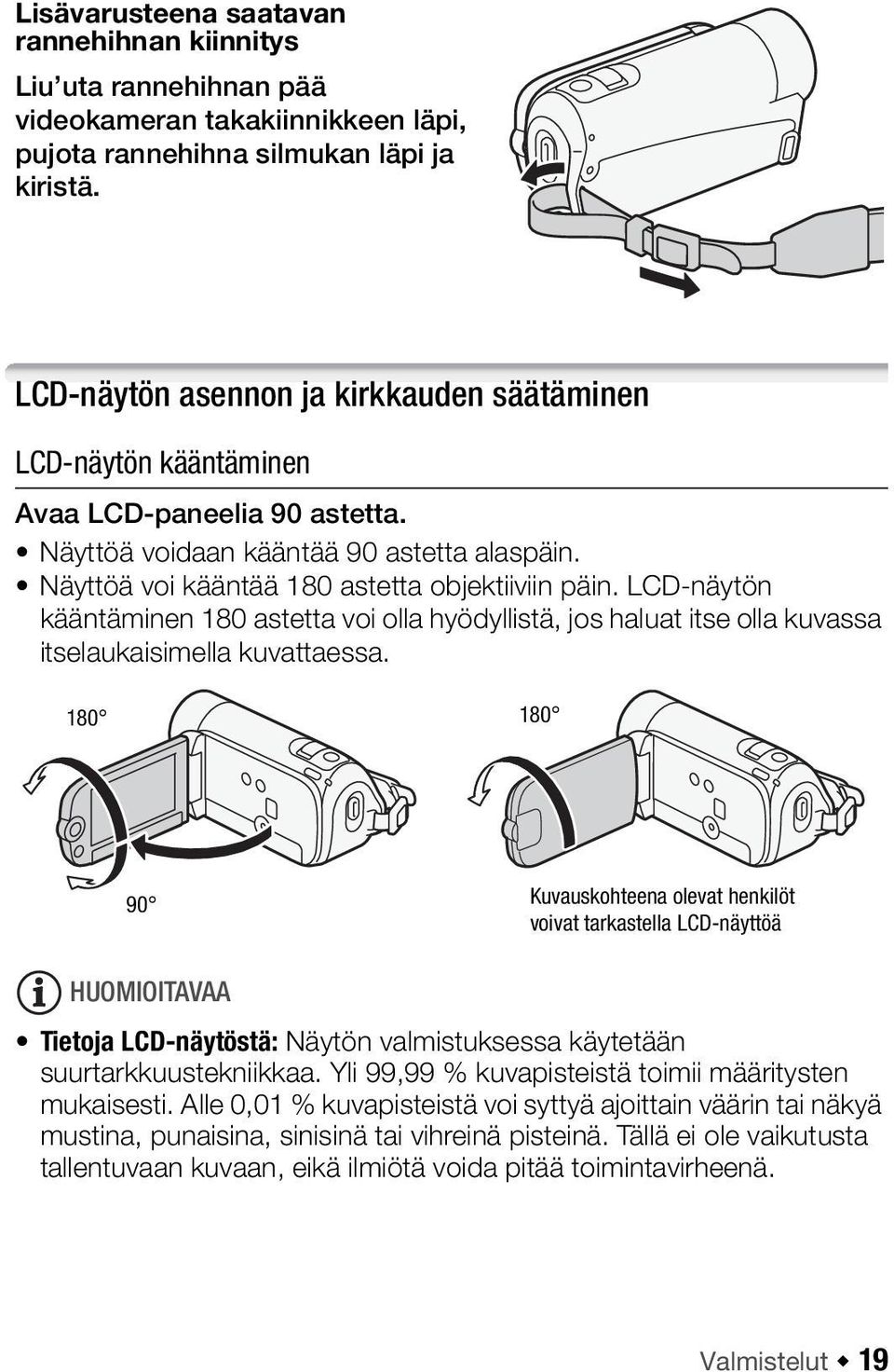 LCD-näytön kääntäminen 180 astetta voi olla hyödyllistä, jos haluat itse olla kuvassa itselaukaisimella kuvattaessa.