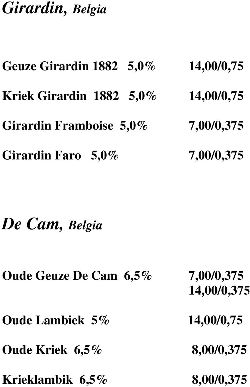 7,00/0,375 De Cam, Belgia Oude Geuze De Cam 6,5% 7,00/0,375 14,00/0,375